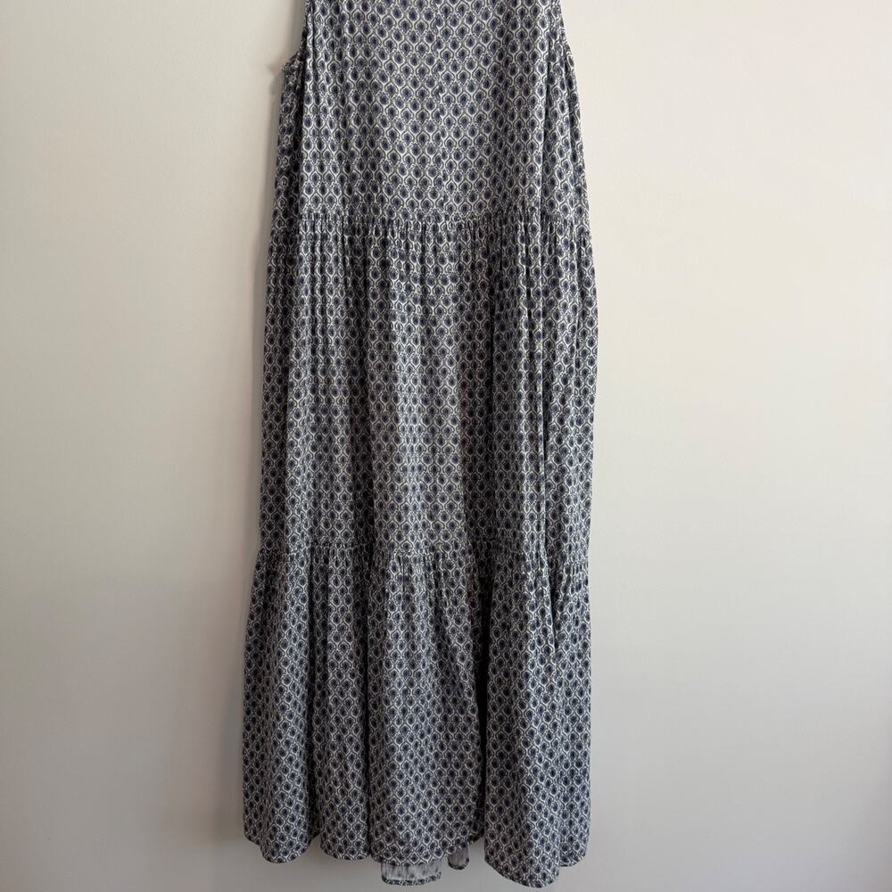 Ann Taylor Tiered Maxi Dress Women's Large Blue Pattern Sleeveless Round Neck - Picture 7 of 7